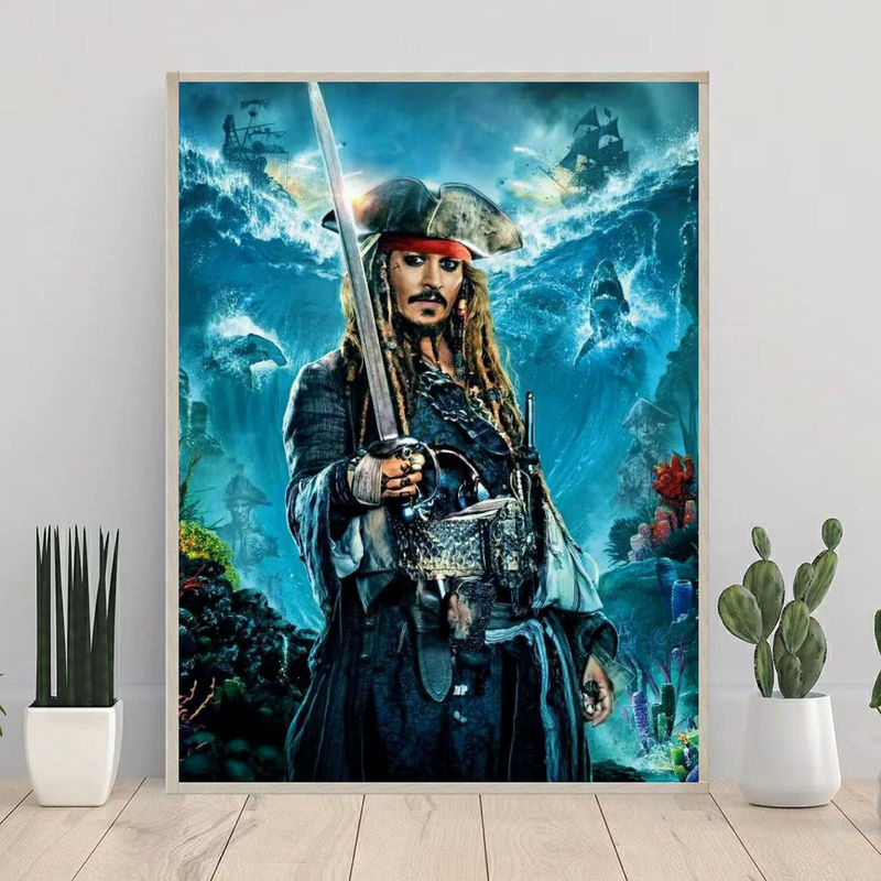 Potdemiel Diamantgemälde Fluch der Karibik Jack Sparrow Johnny Depp Rundes Mosaik Kreuzstich Set Mehrfarbig Maritim - Bild 2