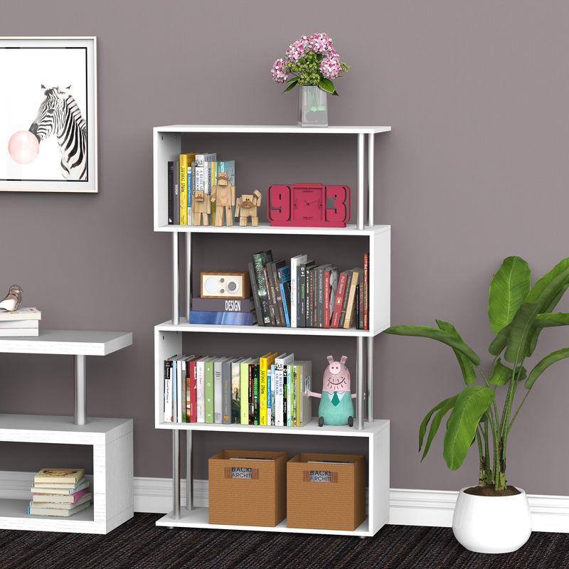Aosom HOMCOM Eckregal mit 4 Fächern als Standregal und Raumteiler in Weiß, B/T/H: 80 x 30 x 145 cm - Bild 2