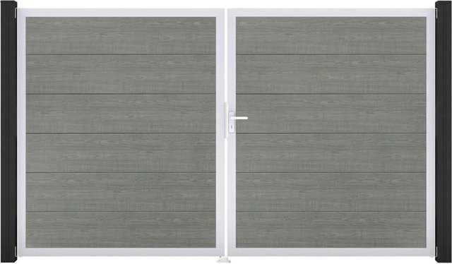 GroJa Steckzaun Tor BasicLine DIN Rechts EV1 Doppel-Tor in Grey Ash Cut aus Aluminium und BPC - Bild 1