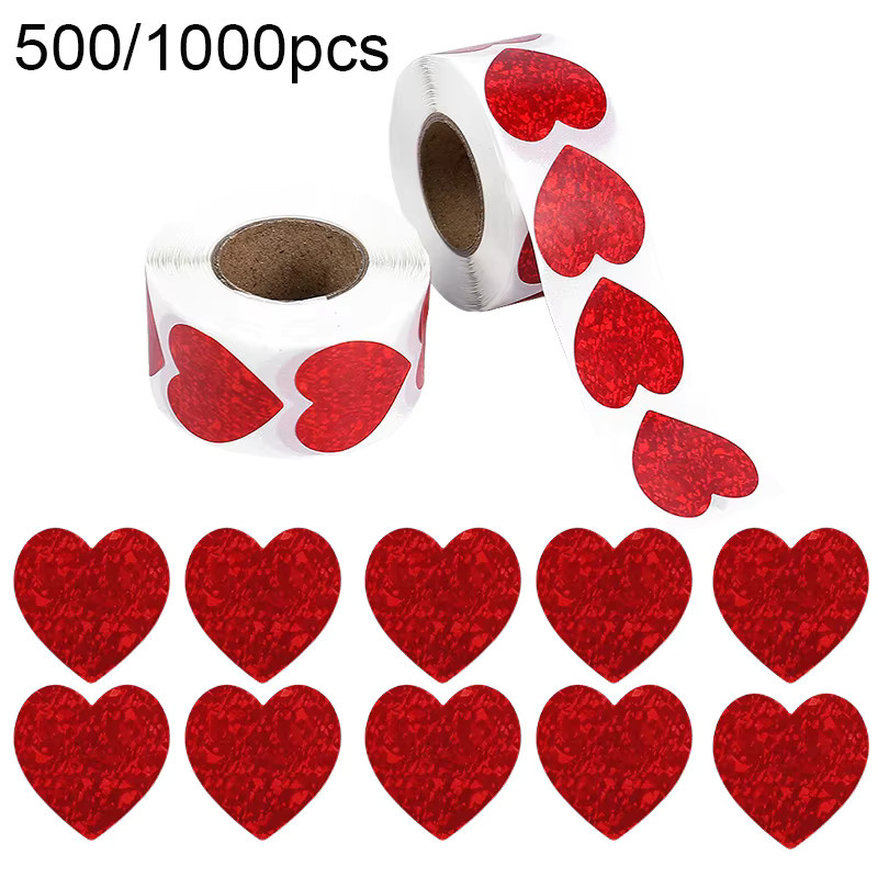 YONGSNOW Herzförmige Aufkleber in Rot für Valentinstag, Hochzeit und Geburtstag, 500 oder 1000 Stück Siegel-Etiketten aus Papier - Bild 2