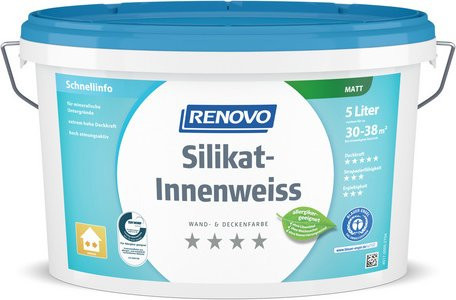 RENOVO Silikatweiss Wand- und Deckenfarbe, Matt, Weiß, 5 l - Bild 1