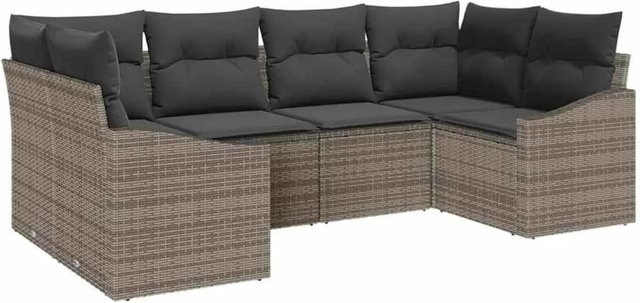 vidaXL Gartensofa-Set aus Poly-Rattan und Akazienholz in Grau mit 6 Teilen und integriertem Sitzkissen-Speicher - Bild 1