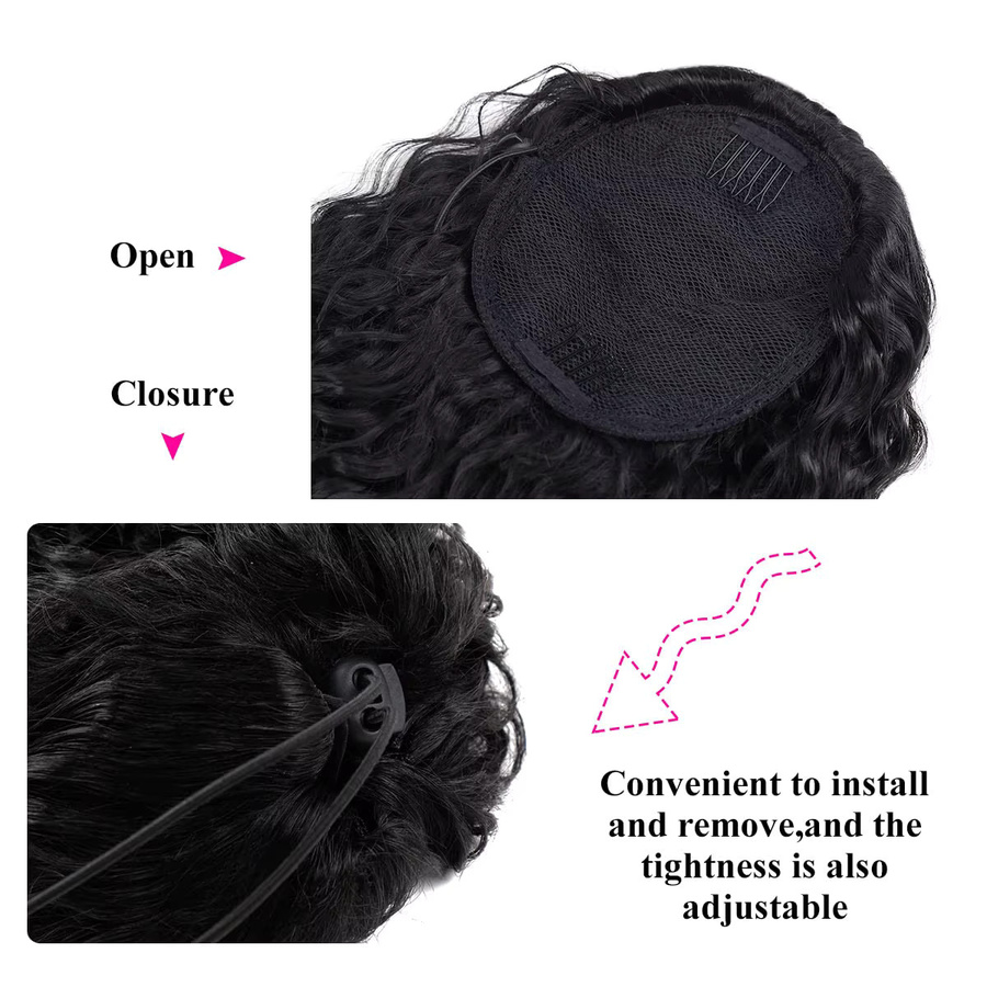 xbeauty Deep Wave Kordelzug-Pferdeschwanz, 100 % Echthaarverlängerungen, 100 g, natürliches Schwarz - Bild 4