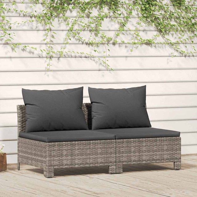 vidaXL Gartensofa 2-Sitzer aus Polyrattan mit Kissen in Grau - Bild 3