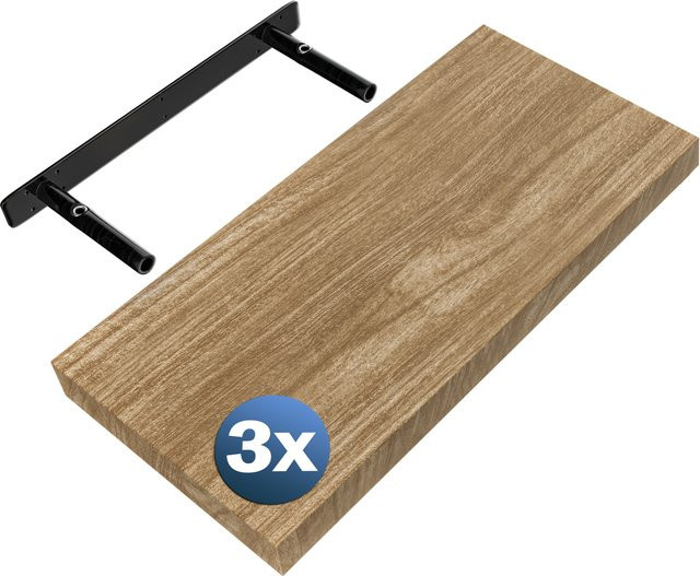 3er-Set CASARIA Wandregal Schweberegal aus Eiche und MDF in Braun, Breite: 50 cm - Bild 1