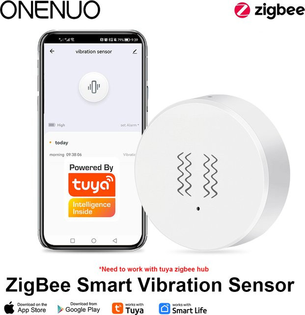 ONENUO Zigbee Vibrationssensor in Weiß für Tuya Smart Life App mit Echtzeit-Benachrichtigung und Schock-Alarm - Bild 1