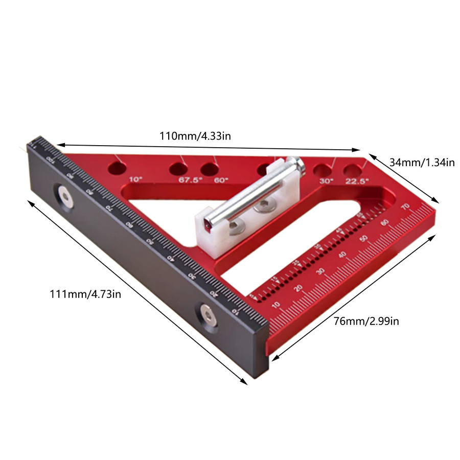KPXIN 3D Multi Winkel Messlineal aus Aluminium für Zimmerei und Zeichnungen, Gehrungswinkel und Dreieck Layout, 22,5–90 Grad - Bild 4