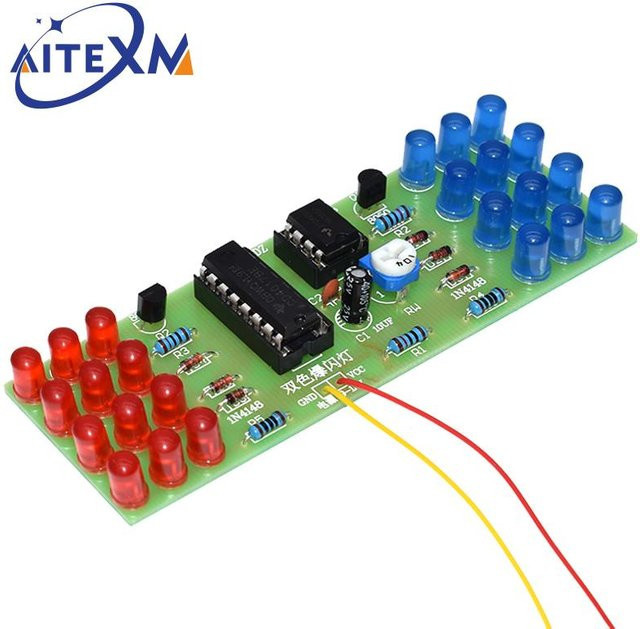 AITEXM NE555 CD4017 IC LED DIY Elektronik-Bausatz mit rot-blauen Blinklichtern - Bild 1