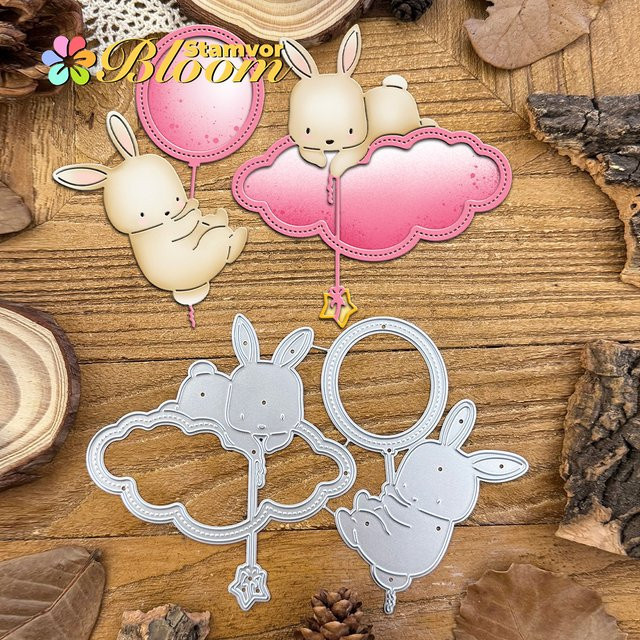 Metall-Stanzformen für Scrapbooking mit fliegenden Hasen, Ballons, Wolken und Stern-Shaker-Karten zur dekorativen Prägung - Bild 1