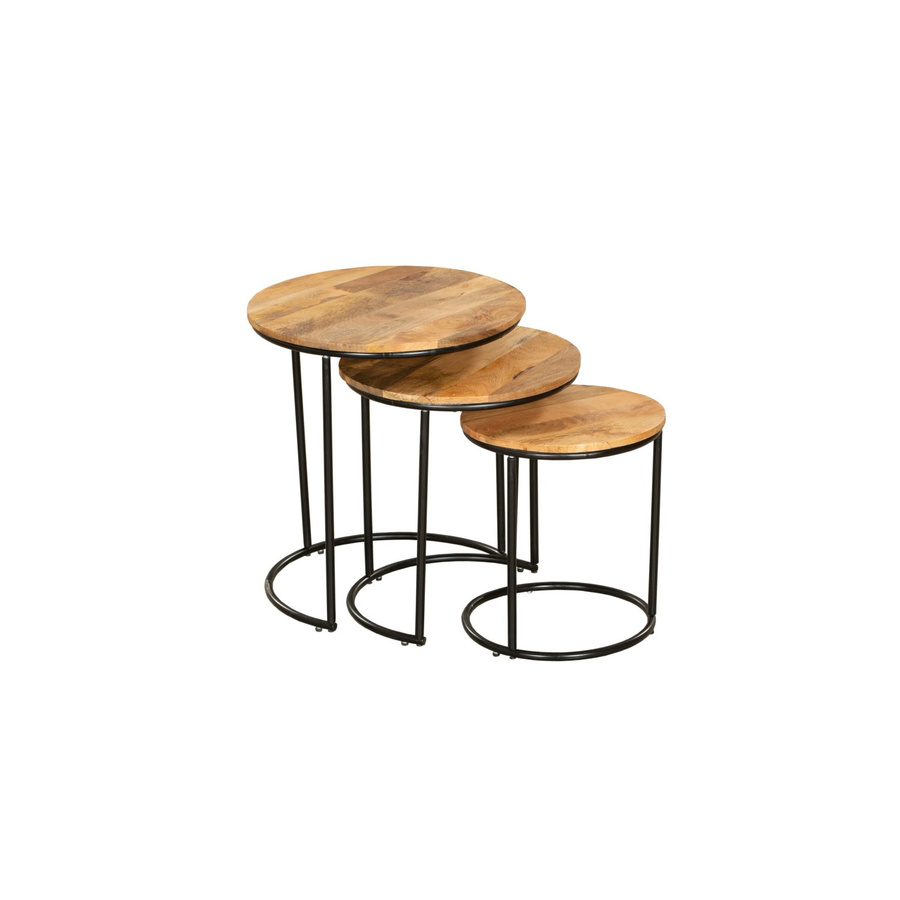 DELUKE Beistelltisch ADAM 3er Set aus Mangoholz in Van Dyck Braun, B/T/H: 55,5 x 50 x 50 cm - Bild 2