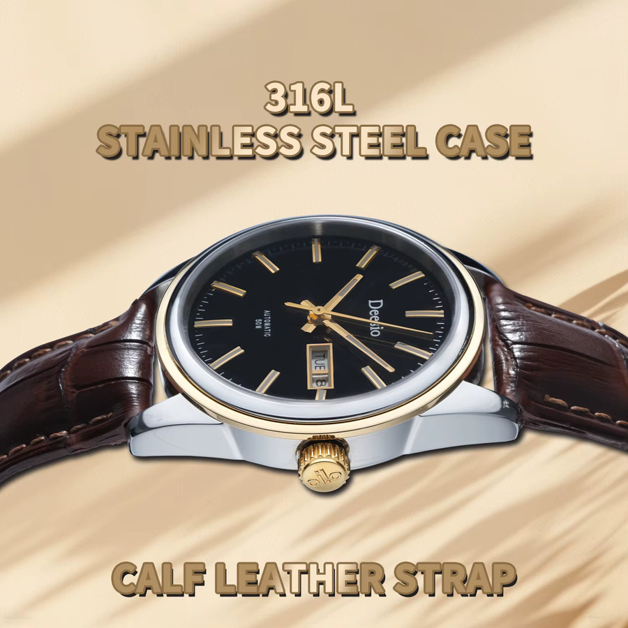 Deesio Armbanduhr Automatik, Edelstahlgehäuse, Leder, Herren - Bild 1
