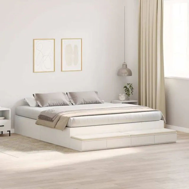 Vidaxl Funktionsbett mit Stauraum in Weiß, modern und minimalistisch aus Holzwerkstoff, B/T/H: 236,5 x 200 x 31,5 cm - Bild 1