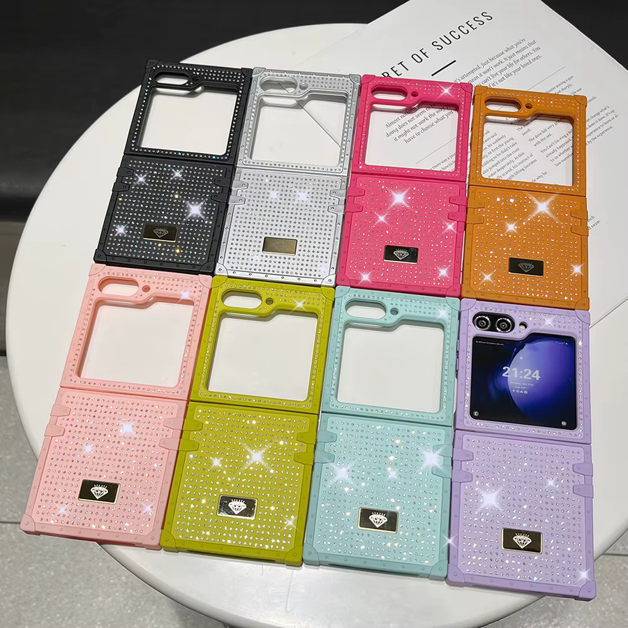 Luxuriöse Bling-Diamant Klapphülle für Samsung Galaxy Z Flip 7 6 5 4 3 in Orange mit Juwelenbesatz und stoßdämpfender Hartschale - Bild 2
