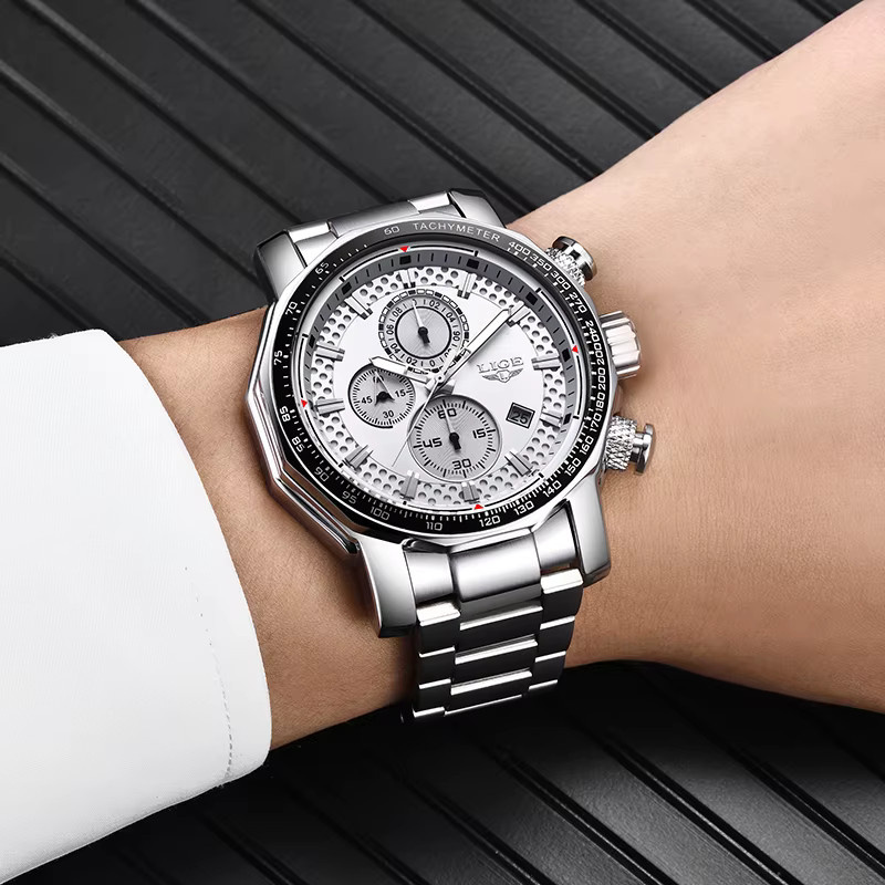 LIGE Armbanduhr Quarz, Edelstahl, Silber, Herren - Bild 5
