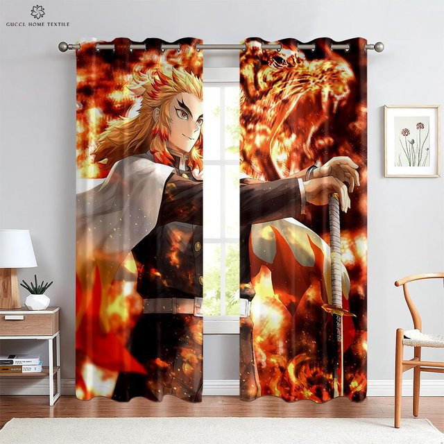 Yiran Furniture Vorhänge mit japanischen Cartoon-Prints für Kinder, 2er-Set, halbtransparent, Mehrfarbig, Breite: 120 cm, Höhe: 270 cm - Bild 1