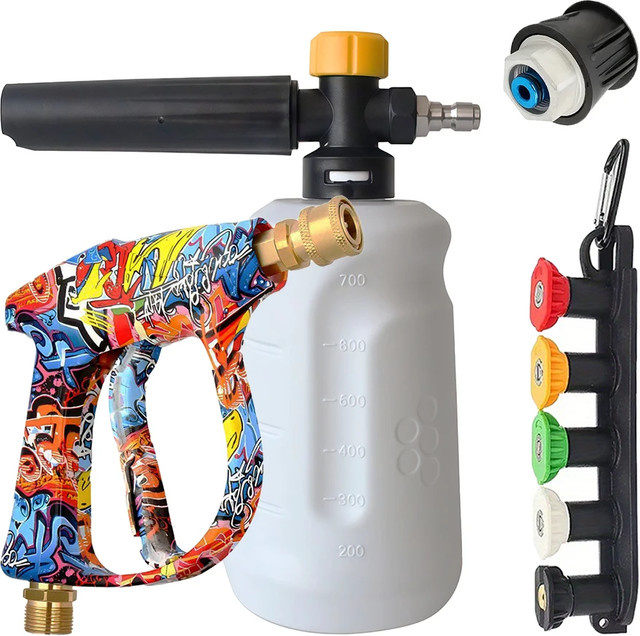Bosch Hochdruckreinigerpistole mit Kunststoffschaumkanone, Bosch-Adapter und 5-Farben-Düsenset für Low-Power Reiniger - Bild 1