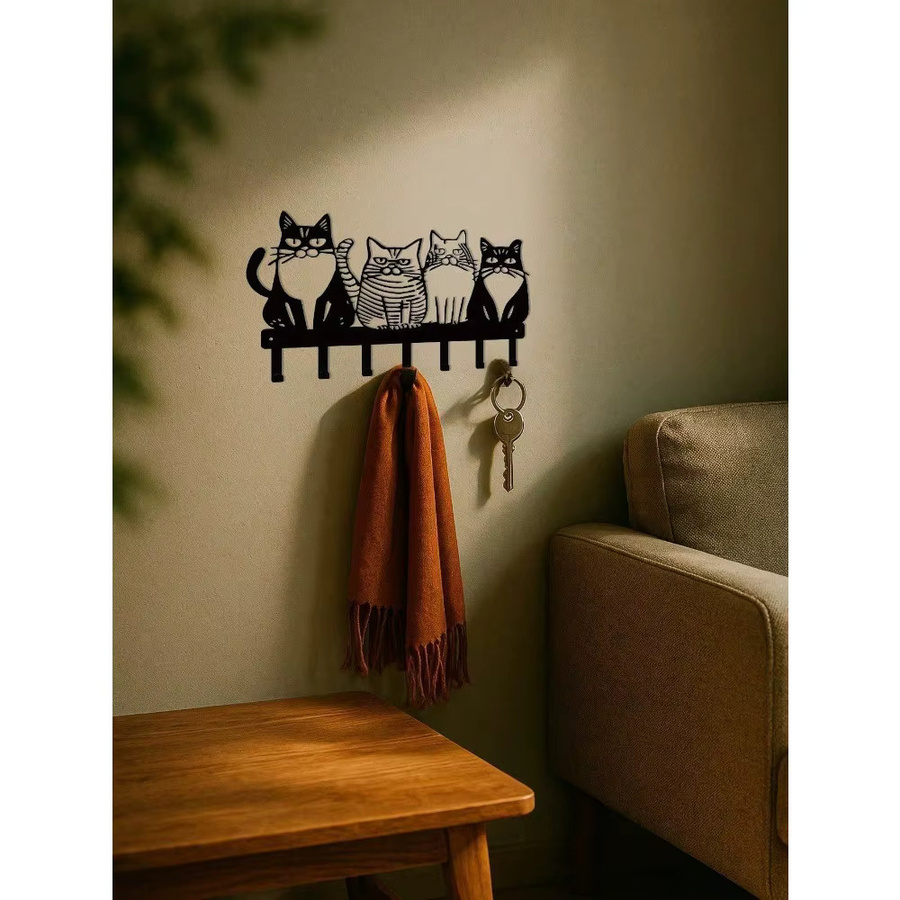CIFBUY Wandhaken aus Metall in Schwarz als dekorative Katzen-Wanddekoration im Boho-Stil für Schlüssel und Handtücher - Bild 3