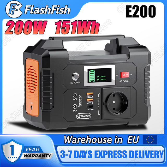 Flashfish E200 Tragbare Powerstation 200W 151Wh LiFePO4-Akku in Schwarz für Outdoor, Reisen und Heimgebrauch - Bild 1
