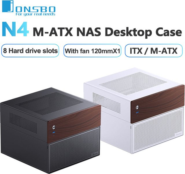 Jonsbo N4 NAS Desktop-Gehäuse in Schwarz für ITX und M-ATX mit Unterstützung für 8 Festplatten und bis zu 230 mm Grafikkarte - Bild 1