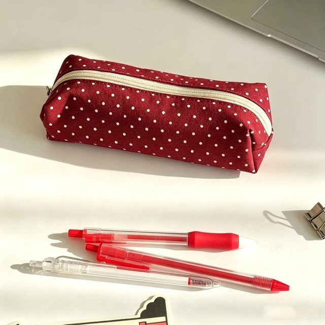 Bujid Federmäppchen aus Canvas mit Polka Dot Muster in Weinrot - Bild 1