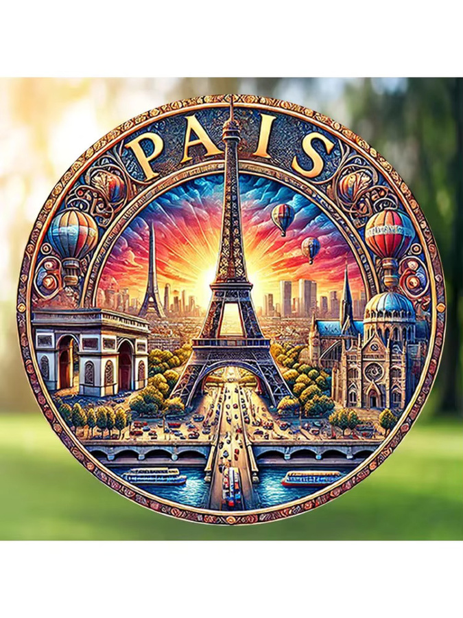 Metallwandkunst Potdemiel Eiffelturm und Paris-Sonnenuntergang in Multicolor, zeitgenössischer Stil zur Wandmontage - Bild 3