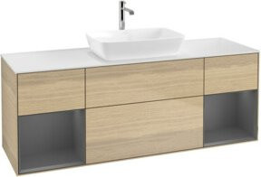 V&B Waschtischunterschrank Finion mit Wandbeleuchtung, Anthrazit und Eiche lackiert, Breite: 160 cm - Bild 1