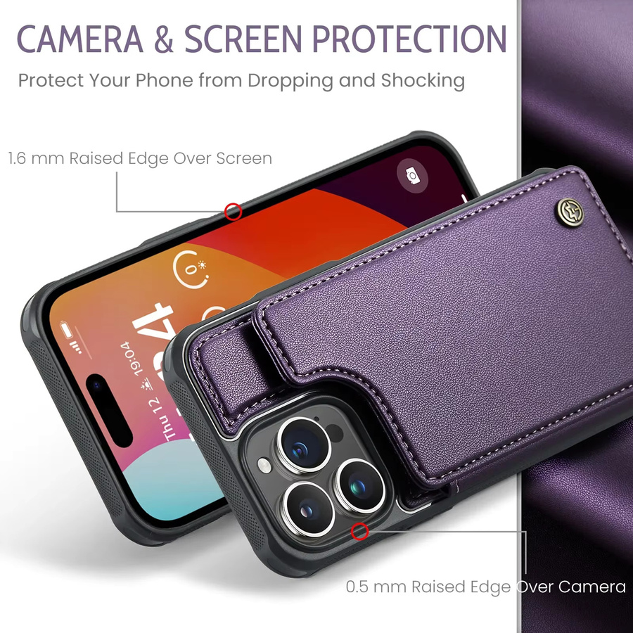 Magnetische Leder-Brieftasche für iPhone 15 Pro Max 14 Plus 13 12 11 XS Max XR X in Braun und Lila mit Kartenfach und Standfunktion - Bild 6
