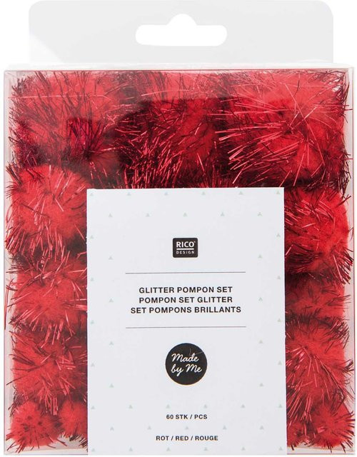 Rico Design Glitter Pompons in Rot mit 63 Stück - Bild 1