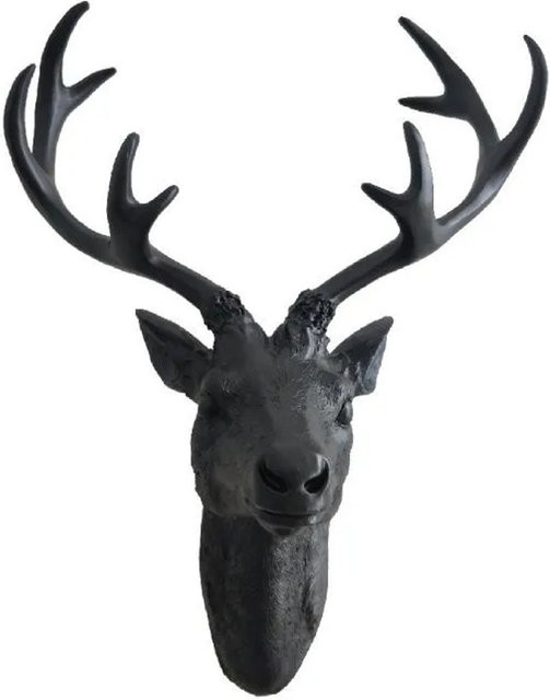 Lex Hirschkopf Wanddeko Hirschgeweih Dekoration in Schwarz, Breite: 30 cm, Höhe: 40 cm - Bild 1