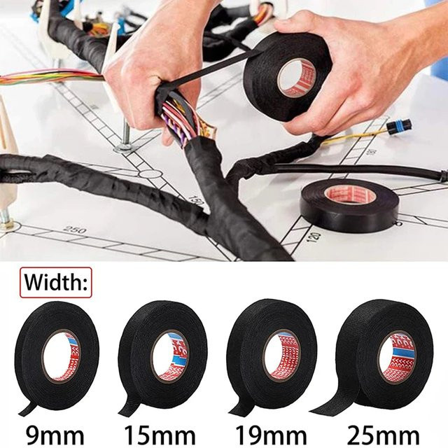 Hitzebeständiges Gewebeklebeband in Schwarz für Kabelbäume und elektrische Ummantelungen, 15 m Länge - Bild 1