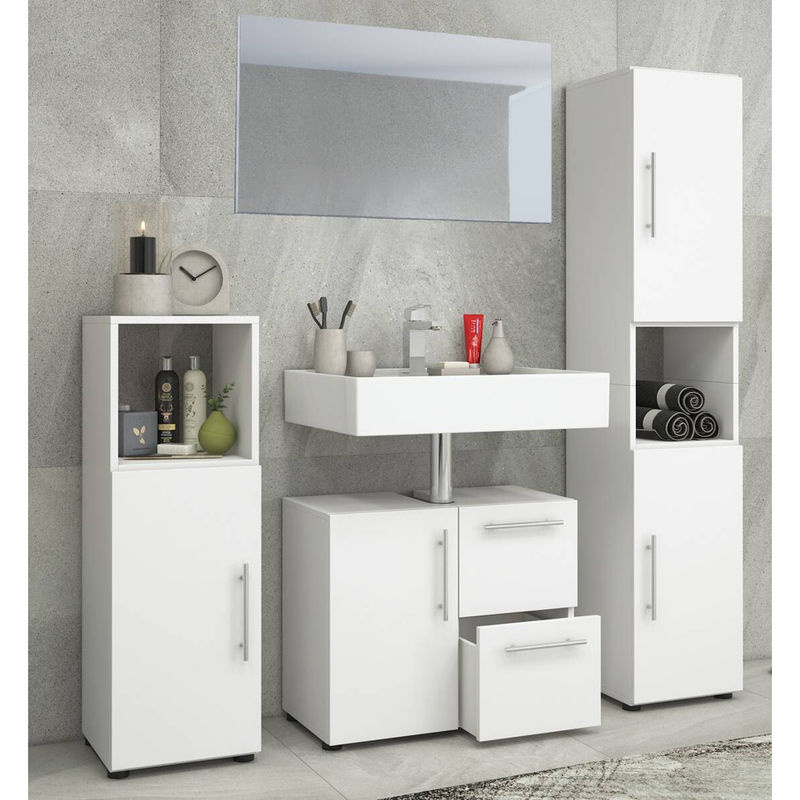 VCM Badmöbel-Set Flandu in Weiss, 4-teiliges modernes Badezimmer-Set mit Holzstruktur-Nachbildung, B/H/T: 61 x 51 x 32 cm - Bild 6