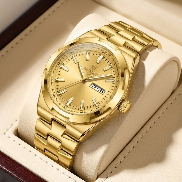 BINBOND Armbanduhr Edelstahl, Quarz, Blau, Gold, Unisex - Bild 1