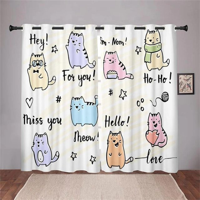 2er-Set Kinder Vorhänge mit Panda-Graffiti-Motiv, lichtfilternd und halbtransparent, Mehrfarbig, B: 100 cm, H: 160 cm - Bild 1