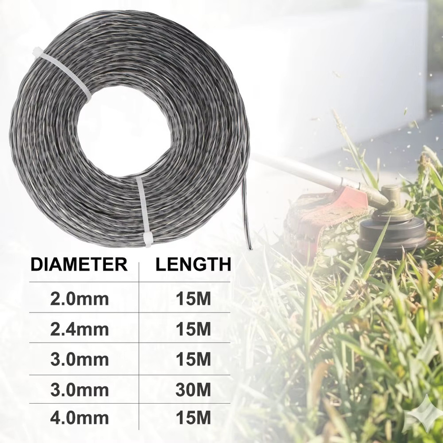 CMCP Rasentrimmerfaden aus Nylon in quadratischer Spiralform, grauer Mähfaden für Rasenmäherköpfe, Durchmesser 2.0-4.0 mm, Länge 15 m oder 30 m - Bild 2