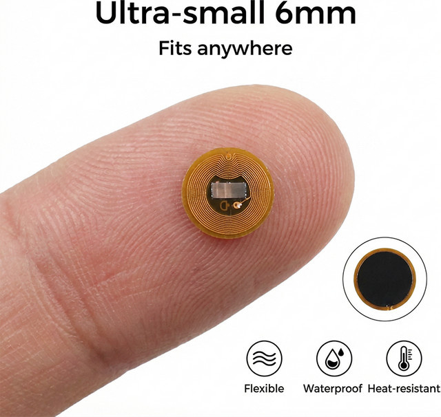 NXP NTAG213 NFC-Tags runde wasserdichte flexible FPC-RFID-Aufkleber gold, Durchmesser: 6 mm - Bild 1