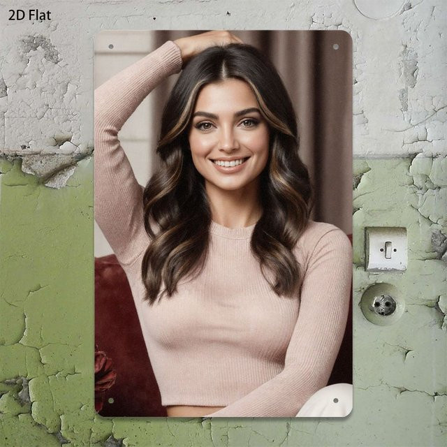 HELLOYOUNG Retro Metall-Wandkunst Portrait mit rosa Oberteil aus Eisen - Bild 1