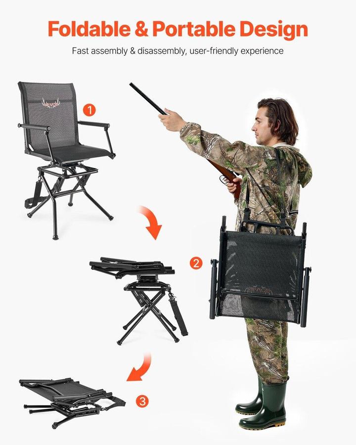 Buying Solutions, MB Jagdstuhl in Tarnung, 360 Grad geräuschlos drehbar, faltbar und tragbar mit Armlehnen, schwarzer Stahlrahmen - Bild 8