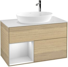 V&B Finion Waschtischunterschrank mit Wandbeleuchtung, Farbe Weiß und Eiche lackiert, Breite: 100 cm, Höhe: 50,1 cm, Tiefe: 50,1 cm - Bild 1