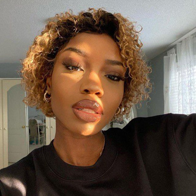 Dula A Hair Perücke, Pixie Cut Bob, lockig, Echthaar, Deep Wave, 13x1 Transparente Spitze - Bild 1