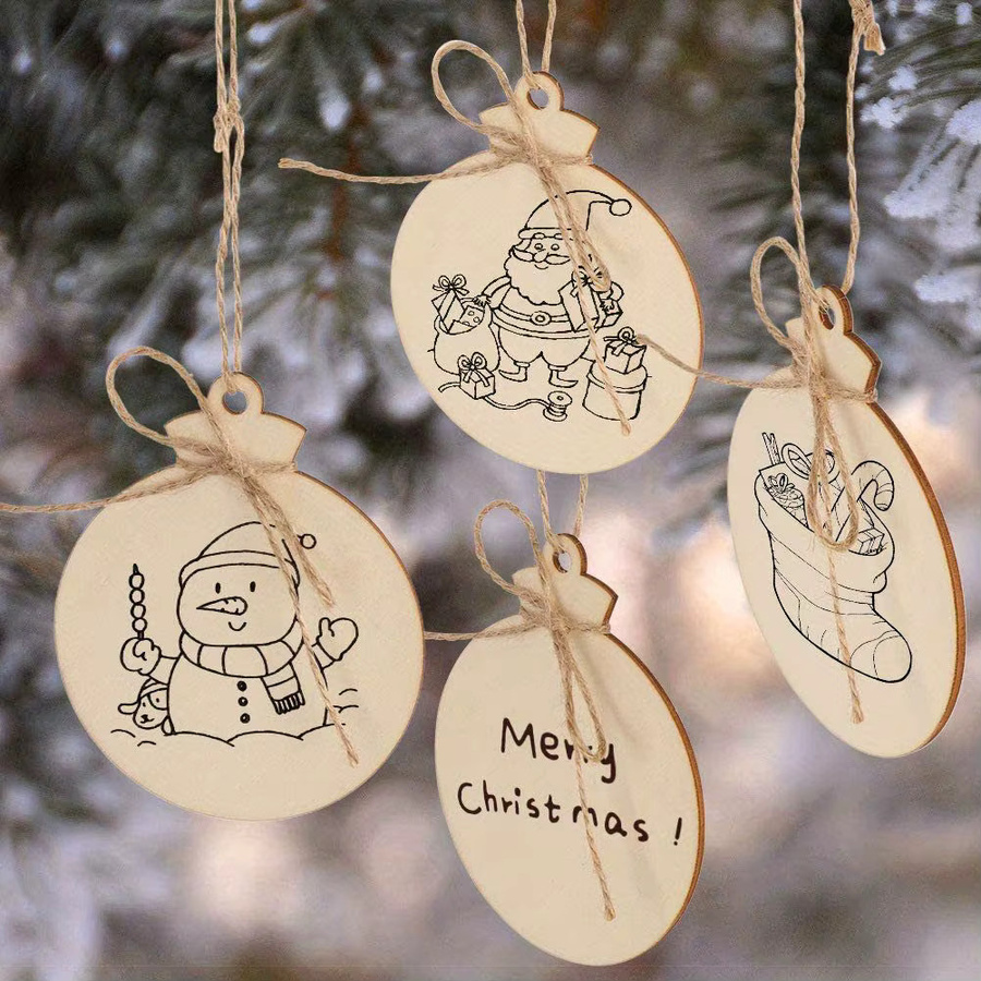 Runde Holzanhänger in Beige für DIY-Malerei und Weihnachtsdekoration - Bild 2
