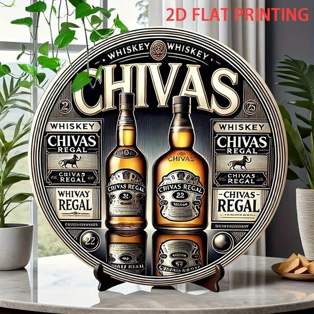 Chivas Regal Whiskey Bottles Wanddekoration aus Schmiedeeisen, runder Metallschild für Home Bar und Club, Durchmesser: 20 cm - Bild 1