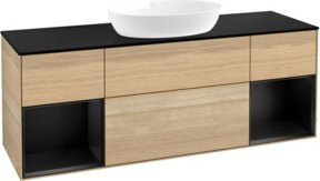 V&B Waschtischunterschrank Finion in Blau mit Eichenregal, Breite: 160 cm - Bild 1