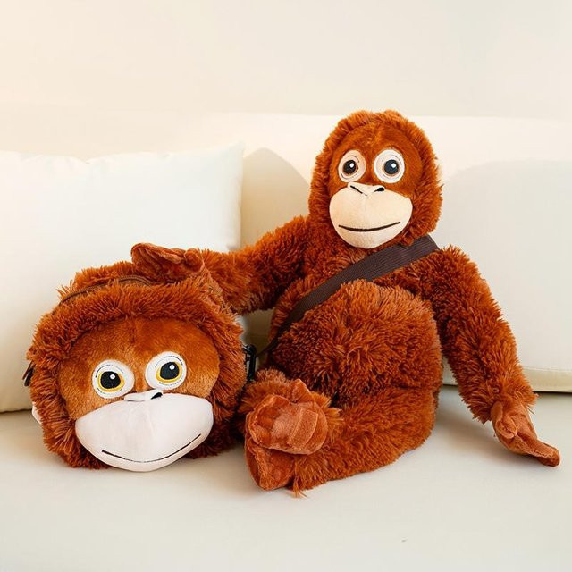 Yiran toy Cartoon Punch Affe Plüschtier, Brauner Schimpanse Mama und Schwarzer Affe Baby, 2-teiliges Set - Bild 1