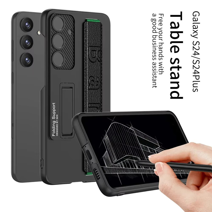 Samsung Galaxy S25 Ultra S25 Plus S24 S23 Ultra Hard Shell Handyhülle mit Handgelenkschlaufe und Kickstand in Schwarz - Bild 4