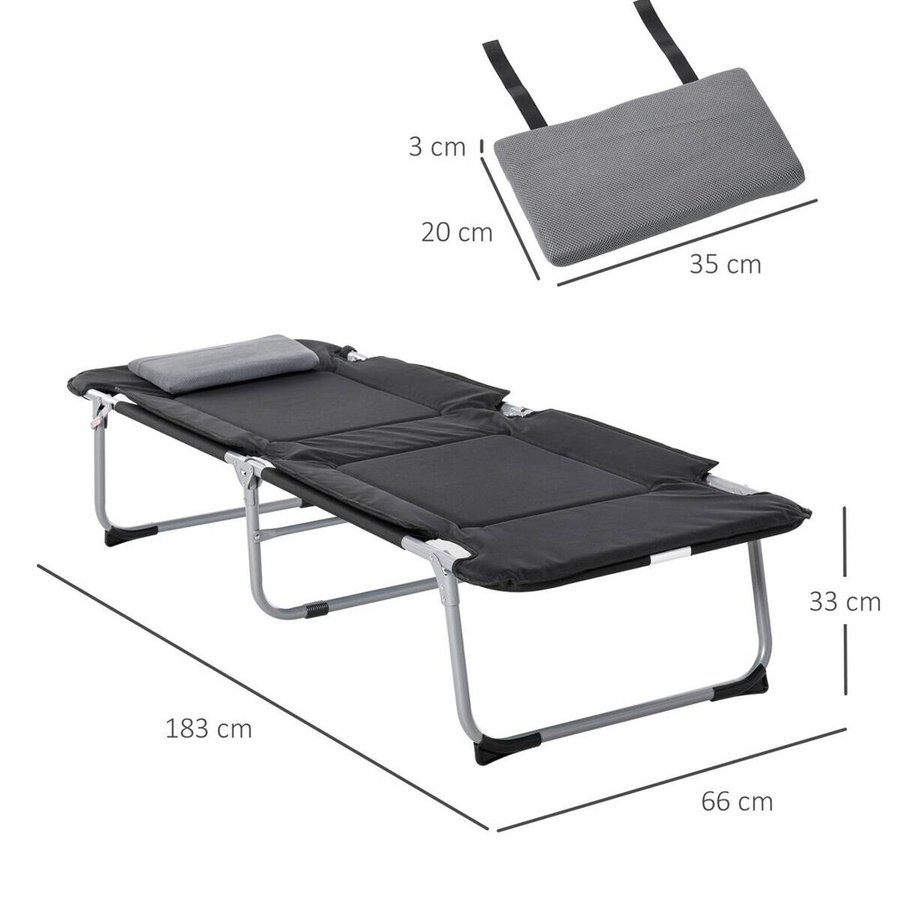 Outsunny Feldbett aus Stahl und Oxford-Gewebe mit Schaumstoff in Schwarz-Silber, Breite: 66 cm, Länge: 183 cm, Höhe: 33 cm - Bild 4