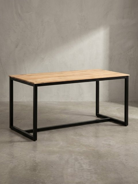 Esstisch aus Massivholz Akazie und Metall im Loft-Stil, Rechteckig, Braun/Schwarz, B/T/H: 120 x 60 x 76 cm - Bild 1