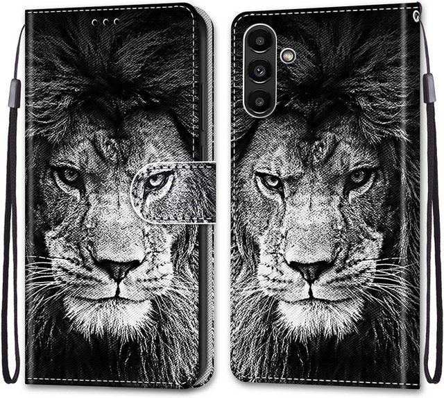 Luxuriöse bemalte Ledertasche als Brieftaschen-Schutzhülle für Samsung Galaxy A-Serie in Schwarz - Bild 1