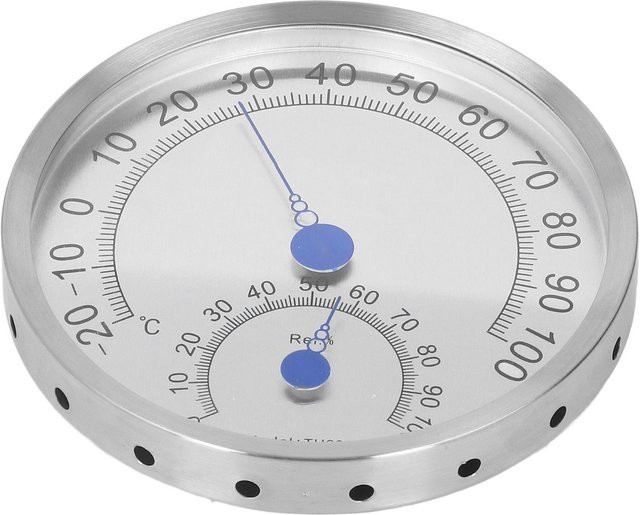 Rundes Thermometer und Hygrometer aus Edelstahl von Painter in Weiß und Silber, wasserdicht und hitzebeständig für den Außenbereich - Bild 1