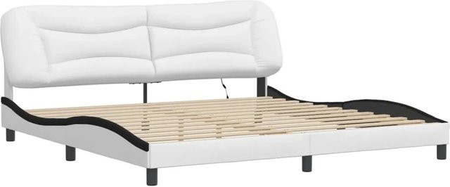 vidaXL Bettgestell Hvar mit LED-Unterbettbeleuchtung und USB-Ladeport in Weiß und Schwarz aus Kunstleder und Kiefernholz B/T/H: 200 x 200 x 205 cm - Bild 1