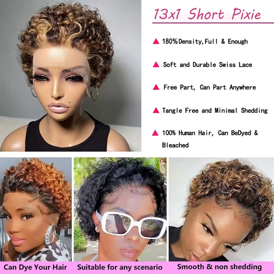 Doralia Pixie Cut Perücke, Ombre Honig Blonde, 13x4 Spitze Frontal, Echthaar - Bild 2